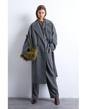 TOPSHOP Double Breasted Long Coat - Gray