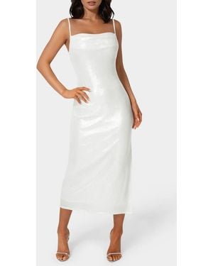 Bebe Foil Metallic Midi Dress - White