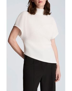 Kenneth Cole Asymmetric Mock Neck Rib Knit Top - White