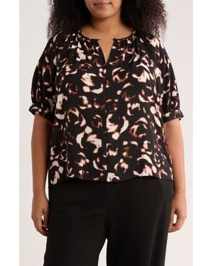 Nordstrom Rack Gathered Neck Puff Sleeve Top - Black