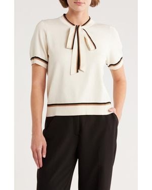 Adrianna Papell Double Tipped Tie Neck Sweater - Natural