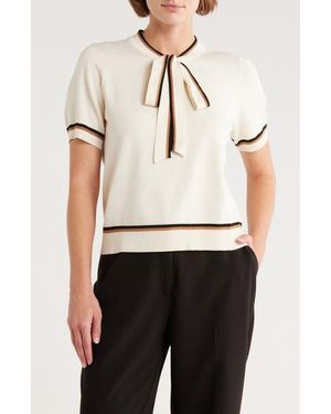 Adrianna Papell Double Tipped Tie Neck Sweater - Natural