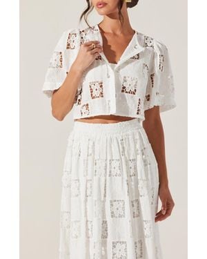 Astr Andolina Floral Lace Button-Up Crop Top - White