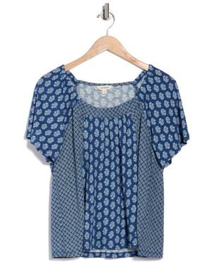 Lucky Brand Raglan Flutter Sleeve Top - Blue