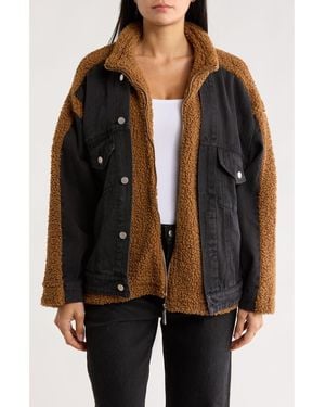 Blank NYC High Pile Fleece Trim Denim Jacket - Black