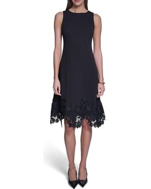 Halston Lace Trim A-Line Dress - Blue