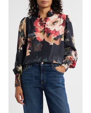 Apny Puff Sleeve Button Front Top - Multicolor