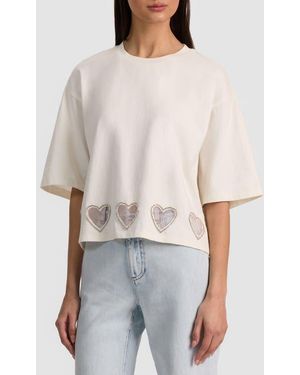 Alice + Olivia Evan Heart Cutout Oversized Crop Top - White