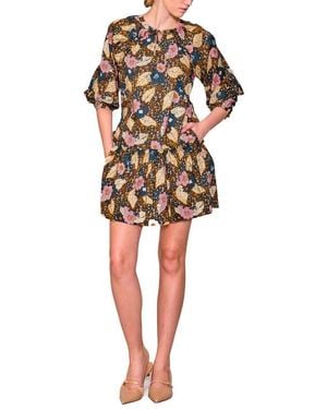 MELLODAY Print Poplin Babydoll Dress - Black