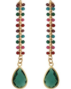 Panacea Crystal Teardrop Linear Earrings - Green