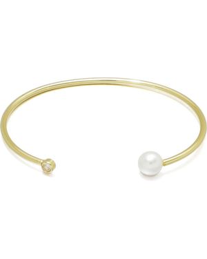 Adornia 14K Plated Imitation Pearl & Crystal Cuff Bracelet - Metallic