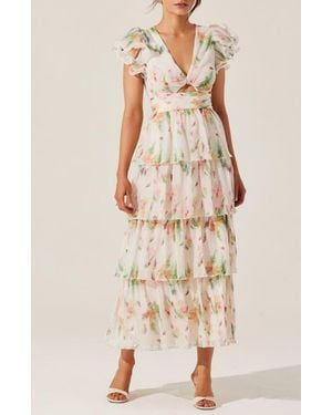 Astr Emporia Tiered Ruffle Dress - Natural