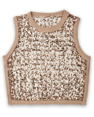 Saachi Embellished Cropped Openwork Sweater Vest - Natural
