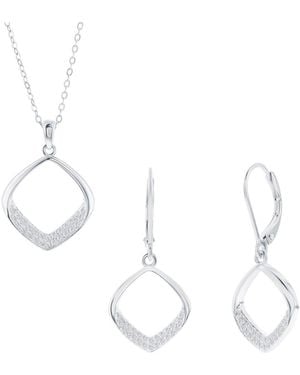 Simona Pavé Cubic Zirconia Cushion Drop Earrings & Pendant Necklace Set - Metallic