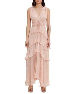 Maje Rufflinette Metallic Tiered Ruffle Maxi Dress - Pink