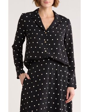 MELLODAY Long Sleeve Drawstring Hem Button-Up Shirt - Black