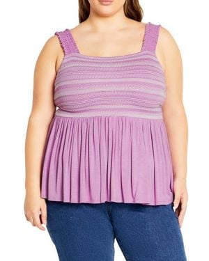 City Chic Danni Embroidered Peplum Tank - Purple