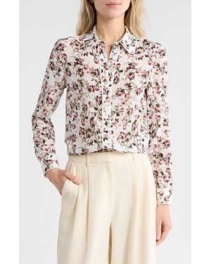 Alice + Olivia Willa Floral Placket Button-Up Shirt - Brown