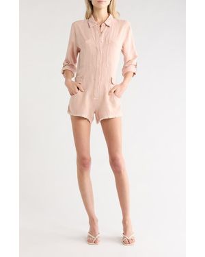 Young Fabulous & Broke River Long Sleeve Raw Edge Linen Blend Romper - Pink