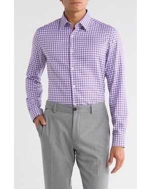 Duchamp Slim Fit Check Stretch Cotton Dress Shirt - Purple