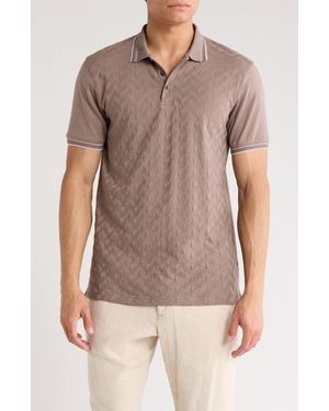 Denim and Flower Tipped Chevron Cotton Blend Polo - Brown