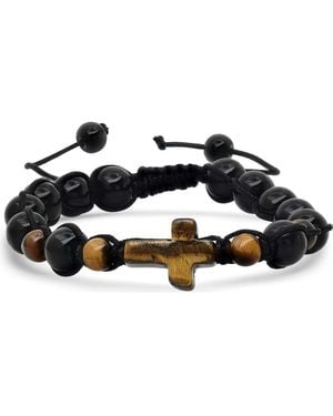 Steeltime Tiger's-Eye & Bead Cross Bracelet - Black
