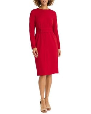 Maggy London Long Sleeve Crepe Midi Sheath Dress - Red