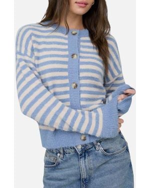 Blu Pepper Striped Fuzzy Cardigan - Blue