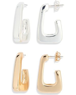 Leith Set Of 2 Rectangle Hoop Earrings - White