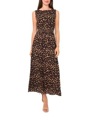 Halogen® Leopard Smocked Waist Maxi Dress - Brown