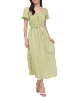 AUGUST SKY Puff Sleeve Midi Dress - Green