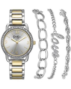 Jessica Simpson Two-Tone Bracelet Watch Set - White