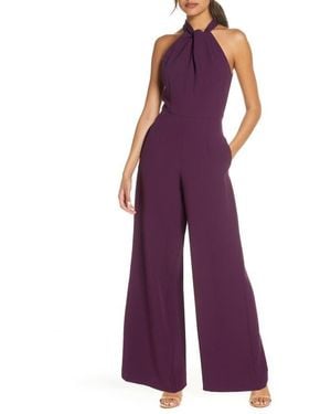 Julia Jordan Halter Neck Wide Leg Jumpsuit - Purple