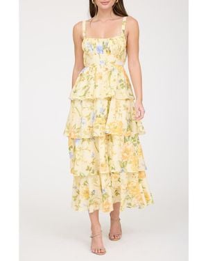 Blu Pepper Floral Tiered Dress - Yellow
