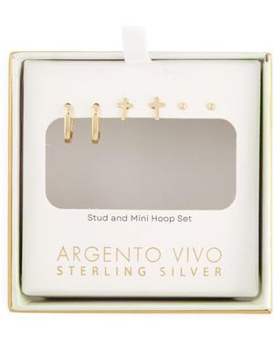 Argento Vivo Set Of 3 Huggie Hoop, Cross & Ball Stud Earrings - Natural