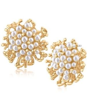 Jardin Faux Pearl Coral Cluster Stud Earrings - Metallic
