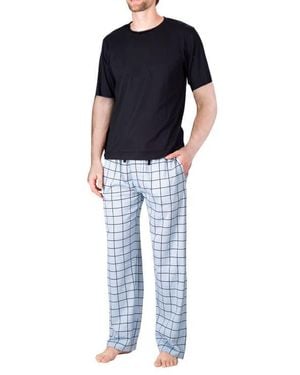 SLEEPHERO Knit Brushed Grid Flannel Pajamas - Blue
