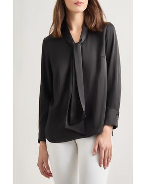 Misook Tie Neck Crêpe De Chine Blouse - Black