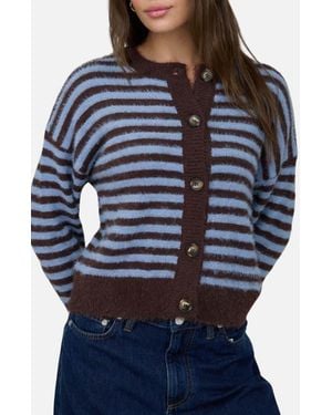 Blu Pepper Striped Fuzzy Cardigan - Blue