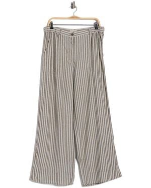 Max Studio Stripe High Waist Wide Leg Linen Blend Pants - Gray