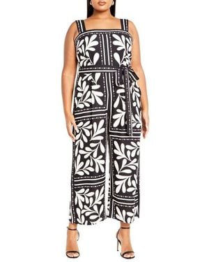 City Chic Modern Muse Tile Print Jumpsuit - Black