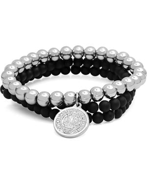 Steeltime Set Of 3 Beaded Stretch Bracelets - Black