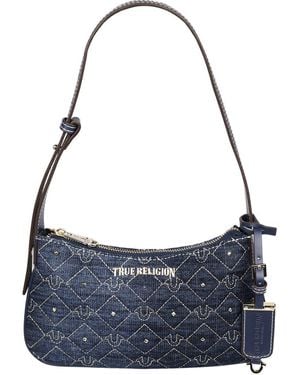 True Religion Studded Horseshoe Denim Shoulder Bag - Blue