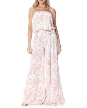 O.L. Filigree Strapless Print Wide Leg Jumpsuit - Pink