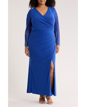 Marina Embellished Long Sleeve Maxi Dress - Blue