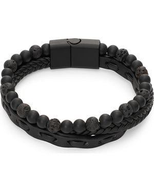 Brook and York Woven Leather And Beaded Multistrand Bracelet - Black