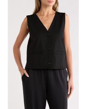 Eileen Fisher V-Neck Button Front Vest - Black