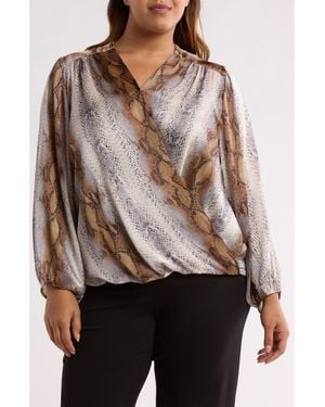Tahari Wrap Patterned Blouse - Brown