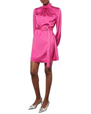 Ming Wang Belted Long Sleeve Satin Minidress - Pink