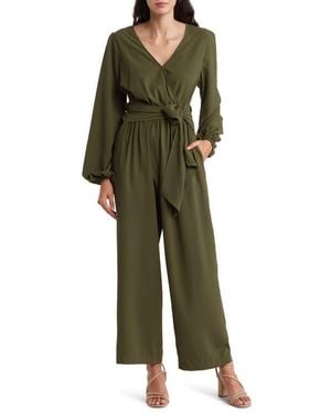 Wishlist Long Sleeve Faux Wrap Jumpsuit - Green